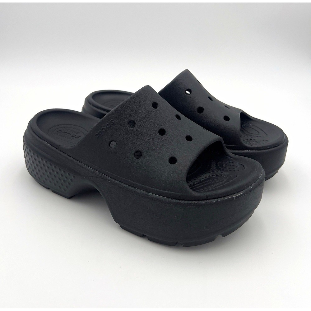 Crocs Women's Black Platform Slide Sandals Slip On Logo Rubber US Size 8